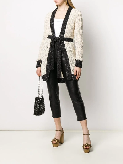 Shop Balmain Sequin Detail Open Knit Cardi-coat In Neutrals