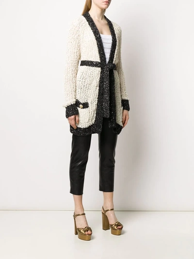 Shop Balmain Sequin Detail Open Knit Cardi-coat In Neutrals