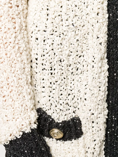 Shop Balmain Sequin Detail Open Knit Cardi-coat In Neutrals