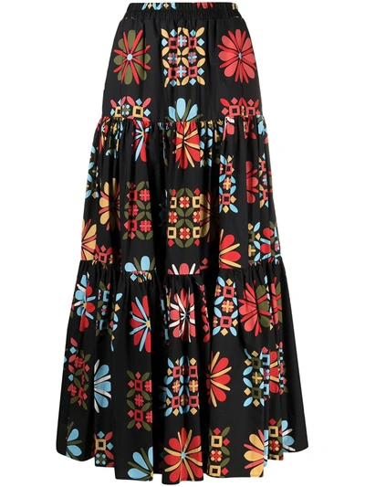 Shop La Doublej Floral Panelled Skirt In Black