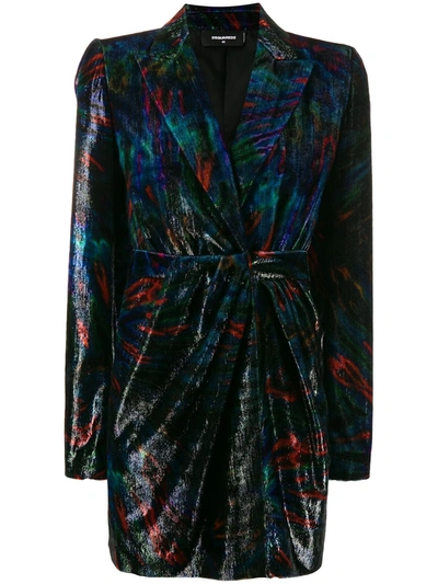 Shop Dsquared2 Velvet Suit Jacket Dress In Black