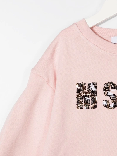Shop Msgm Sequinned Logo Print Sweatshirt In Pink