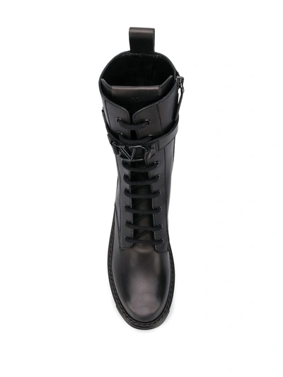 Shop Valentino Lace-up Military Boots In Black