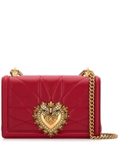 Shop Dolce & Gabbana Medium Devotion Quilted Crossbody Bag In Red