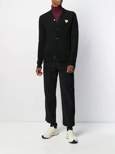 Shop Comme Des Garçons Play Heart Embroidered Slim Fit Cardigan In Black