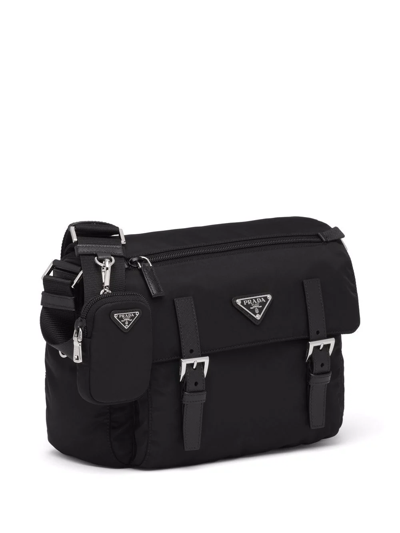 Prada Re-nylon Triangle Logo-plaque Shoulder Bag In Black