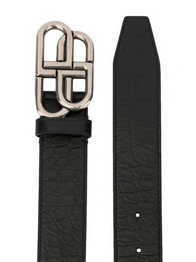 Shop Balenciaga Bb Leather Belt In 101 - Black:1000