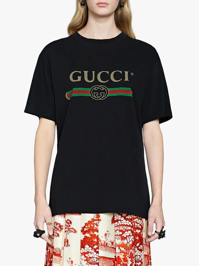 Gucci Cotton T-shirt With Vintage Logo Print In Black | ModeSens