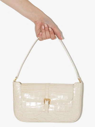 Shop By Far Crocodile-effect Leather Shoulder Bag In White