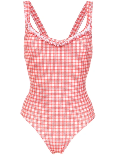 Shop Amir Slama Plaid Swimsuit In Red