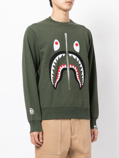 Shop A Bathing Ape Shark-print Cotton Sweatshirt In Green