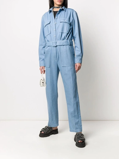 Shop Andamane Patch-pocket Belted Jumsuit In Blue