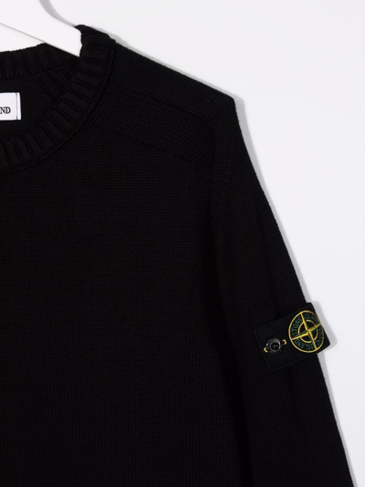 Shop Stone Island Junior Teen Logo-patch Crew Neck Sweater In Black