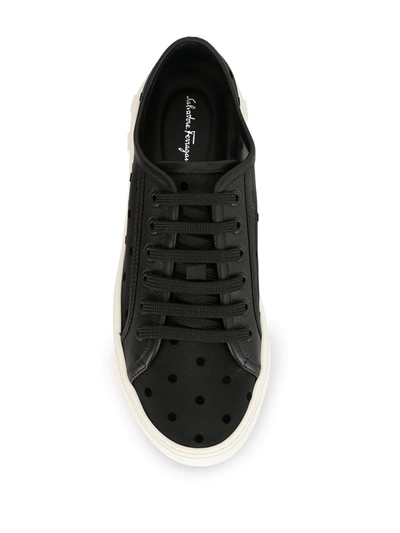 Shop Ferragamo Polka Dot Low-top Sneakers In Black