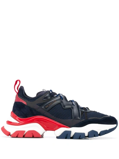 Shop Moncler Panelled Lace-up Sneakers In Blue