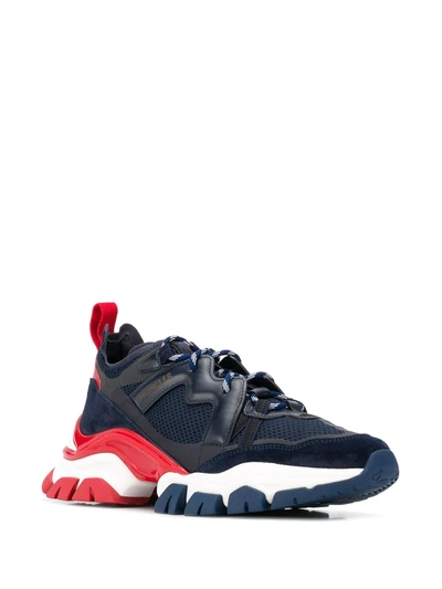 Shop Moncler Panelled Lace-up Sneakers In Blue