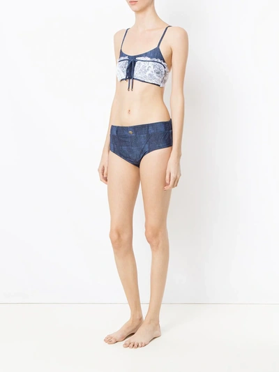 Shop Amir Slama Lace Applique Denim Bikini Set In Blue