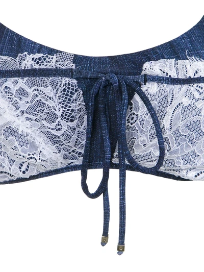 Shop Amir Slama Lace Applique Denim Bikini Set In Blue