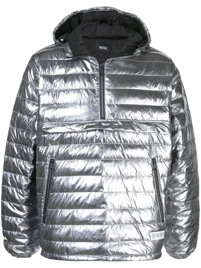 Shop Mostly Heard Rarely Seen Quarter Zip Puffer Jacket In Silver