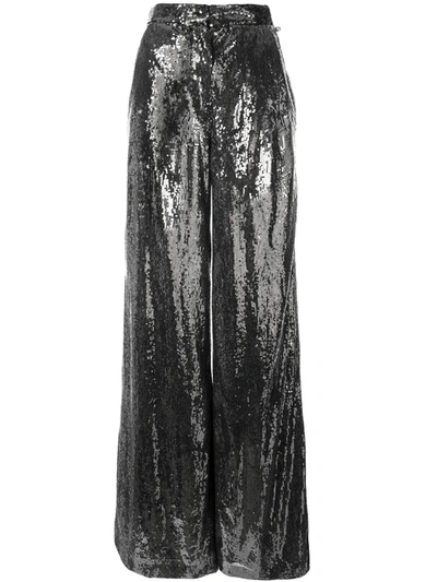 Shop Ingie Paris Sequin Wide Leg Trousers In Silver