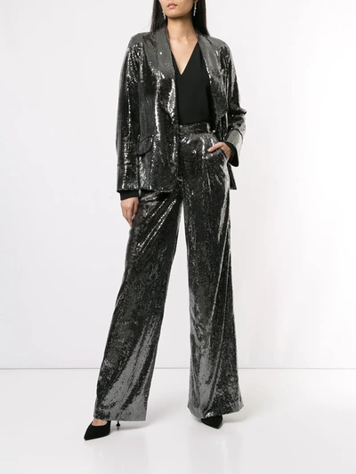 Shop Ingie Paris Sequin Wide Leg Trousers In Silver