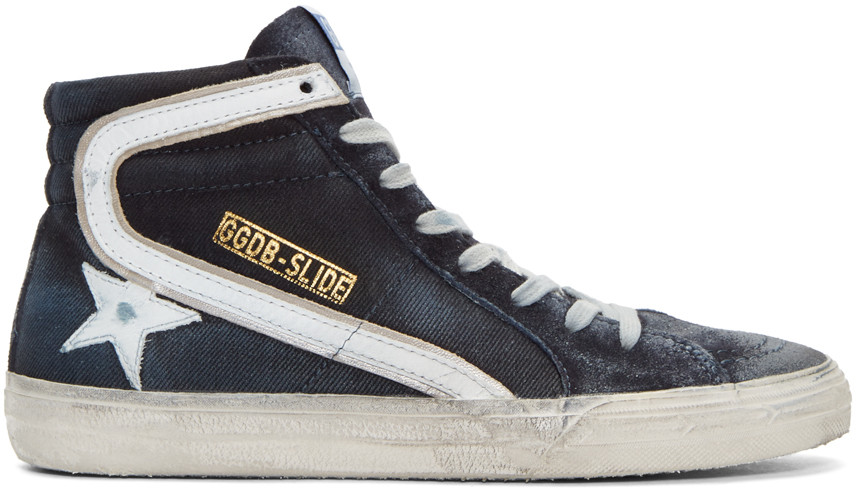 navy blue golden goose sneakers