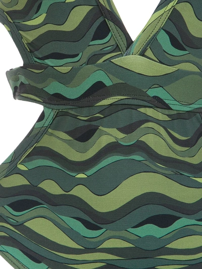 Shop Amir Slama Wave Print Swimsuit In Green