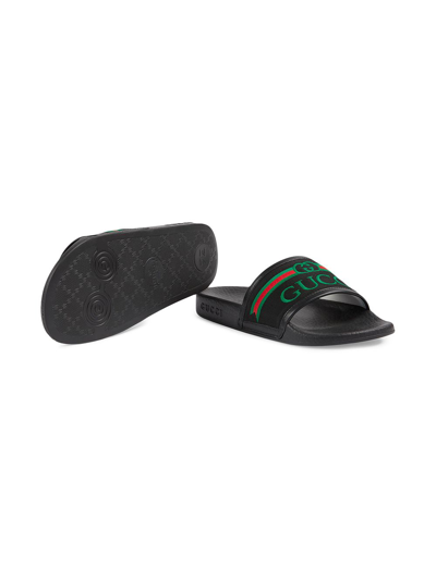 Shop Gucci Embroidered Logo Slides In Black