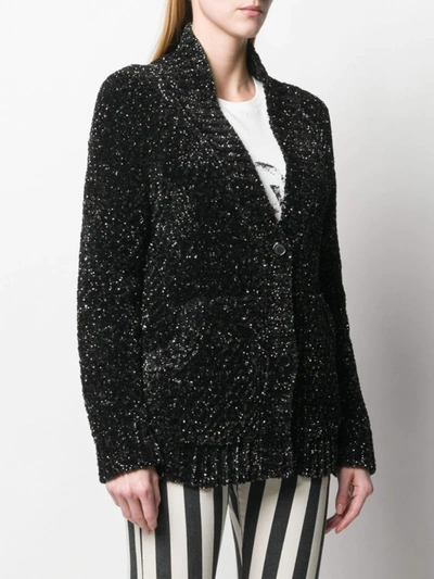 Saint Laurent Metallic Flecked Chenille Cardigan In Black
