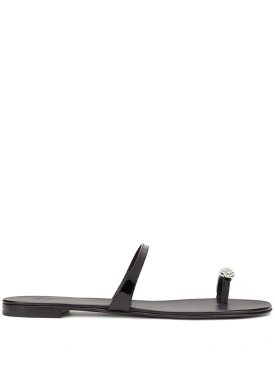 Shop Giuseppe Zanotti Ring-embellished Flat Sandals In Black