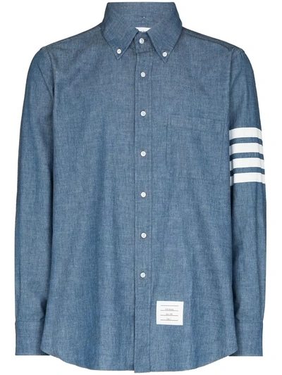 Shop Thom Browne 4-bar Long-sleeve Shirt In Blau