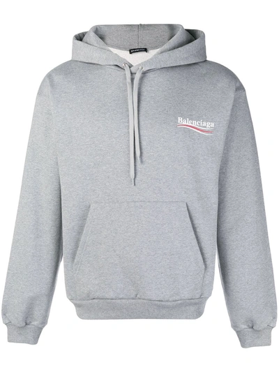 Shop Balenciaga Logo Hoodie In Grey
