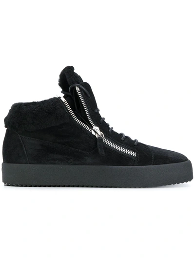 Shop Giuseppe Zanotti Kriss Shearling Lined Sneakers In Black