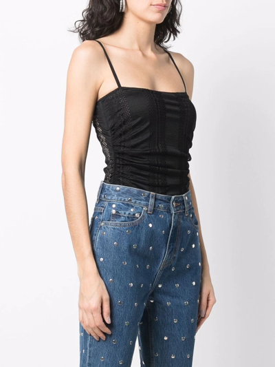 Ganni Mesh Gathered Bodysuit In Black
