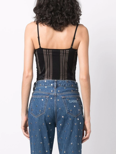 Ganni Mesh Gathered Bodysuit In Black