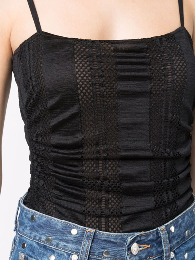 Ganni Mesh Gathered Bodysuit In Black