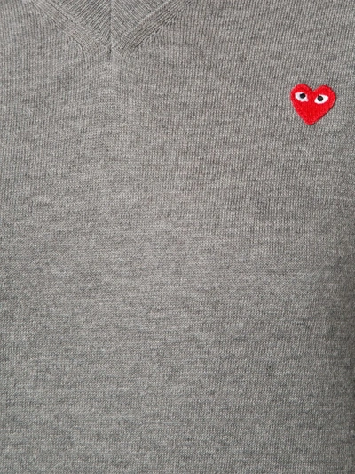 Comme Des Garçons Play Mini Heart V-neck Jumper In Grey