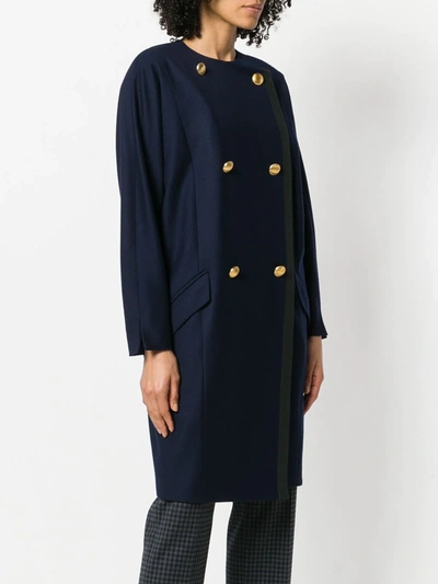 Pre-owned Gianfranco Ferre Vintage Double-breasted Collarless Coat In Blue