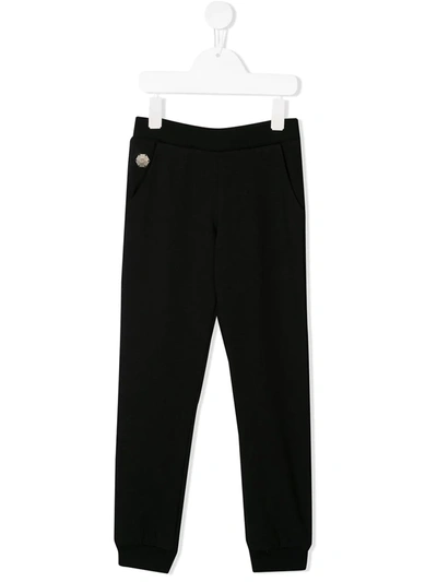 Philipp Plein Junior Heart Print Studded Track Pants In Black