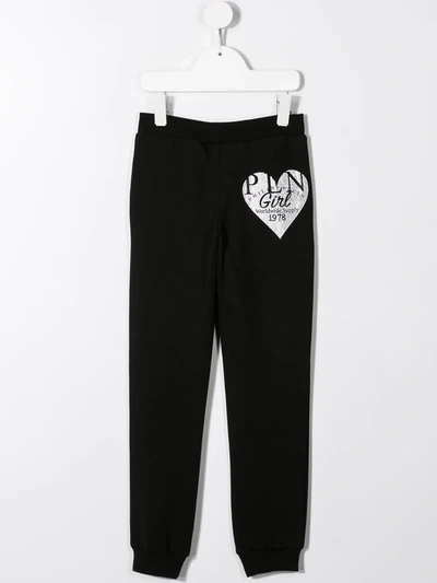 Shop Philipp Plein Junior Heart Print Studded Track Pants In Black