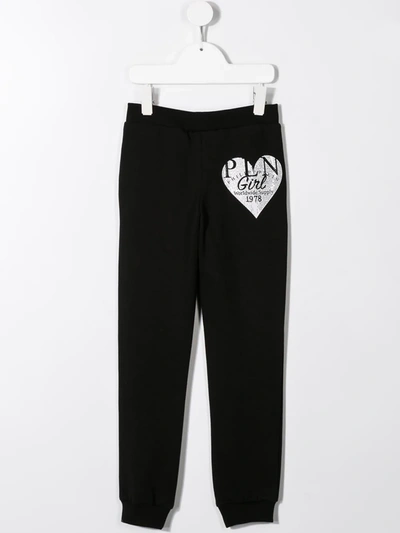 Philipp Plein Junior Heart Print Studded Track Pants In Black
