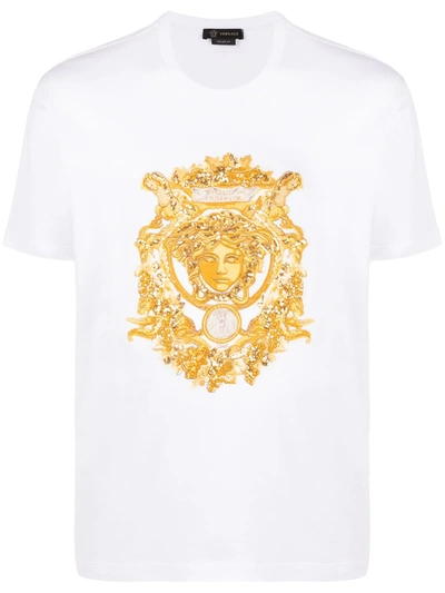 Versace Medusa-embroidered Cotton T-shirt In White | ModeSens