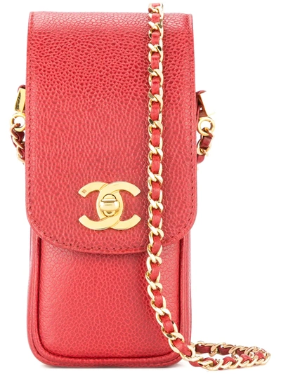 Pre-owned Chanel 1996-1997 Chain Shoulder Phone Case In Red