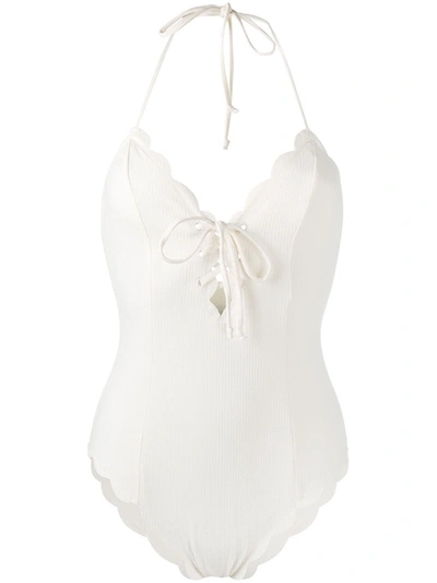 Shop Marysia Broadway Scalloped Swimsuit In White