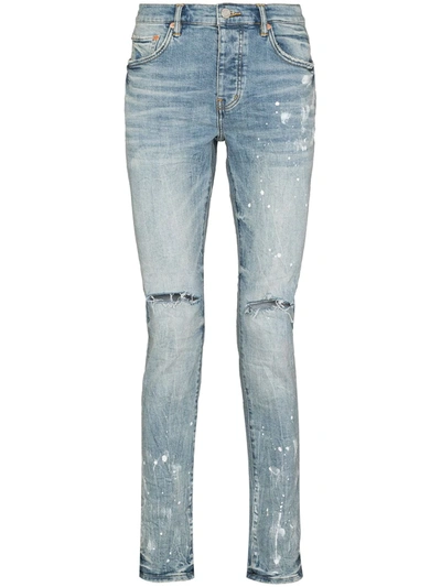 Paint Splatter-print Skinny-cut Jeans In Blue