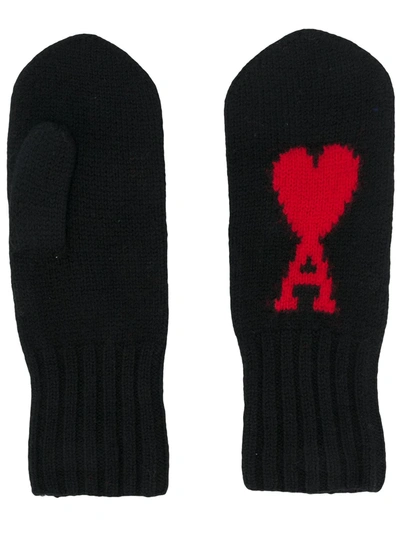 Shop Ami Alexandre Mattiussi Ami De Coeur Mittens In Black