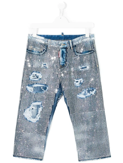 Shop Dsquared2 Rhinestone Embellished Jeans In Blue