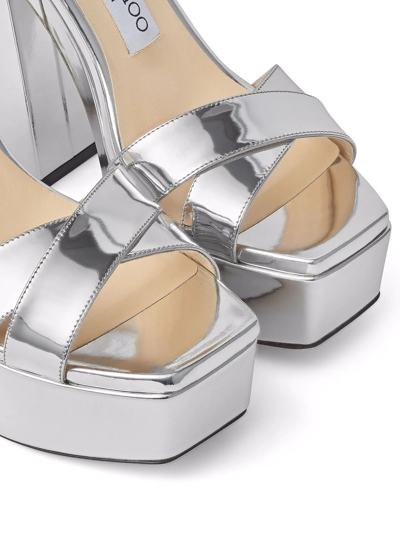 Jimmy Choo Womens Silver Gaia 140 Metallic Leather Platform Sandals 2 In Silver