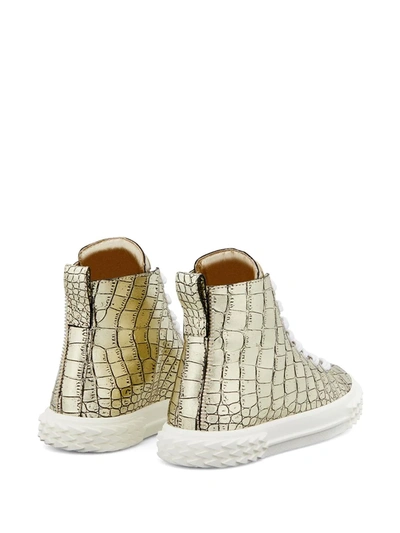 Shop Giuseppe Zanotti Crocodile-effect High-top Sneakers In Gold