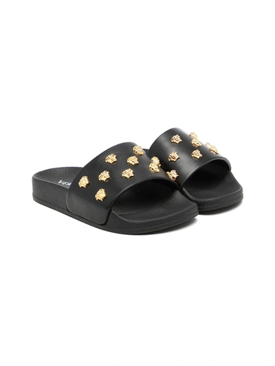 Shop Versace Medusa-head Stud-embellished Slides In Black